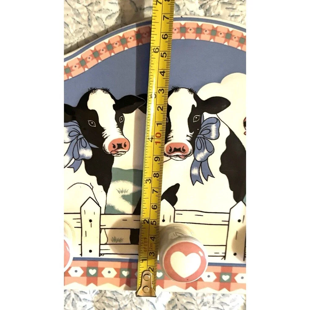 Vintage 80s B&D Japan Holstein Cow 3-Peg Wall Key Holder Country Farmhouse Decor